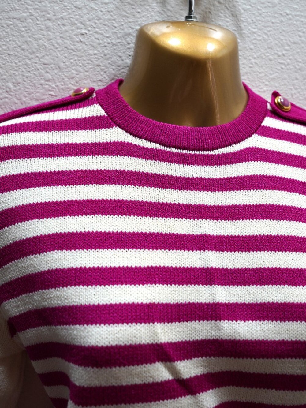 70s St. John Cream and Magenta Striped Dress size 10 - Picture 4 of 7